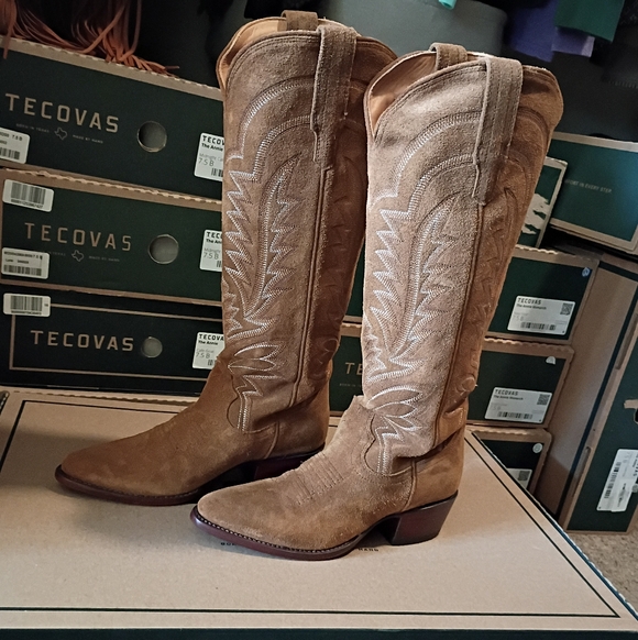 Tecovas Shoes - Tecovas Tan Suede Over-the-Knee Western Boots